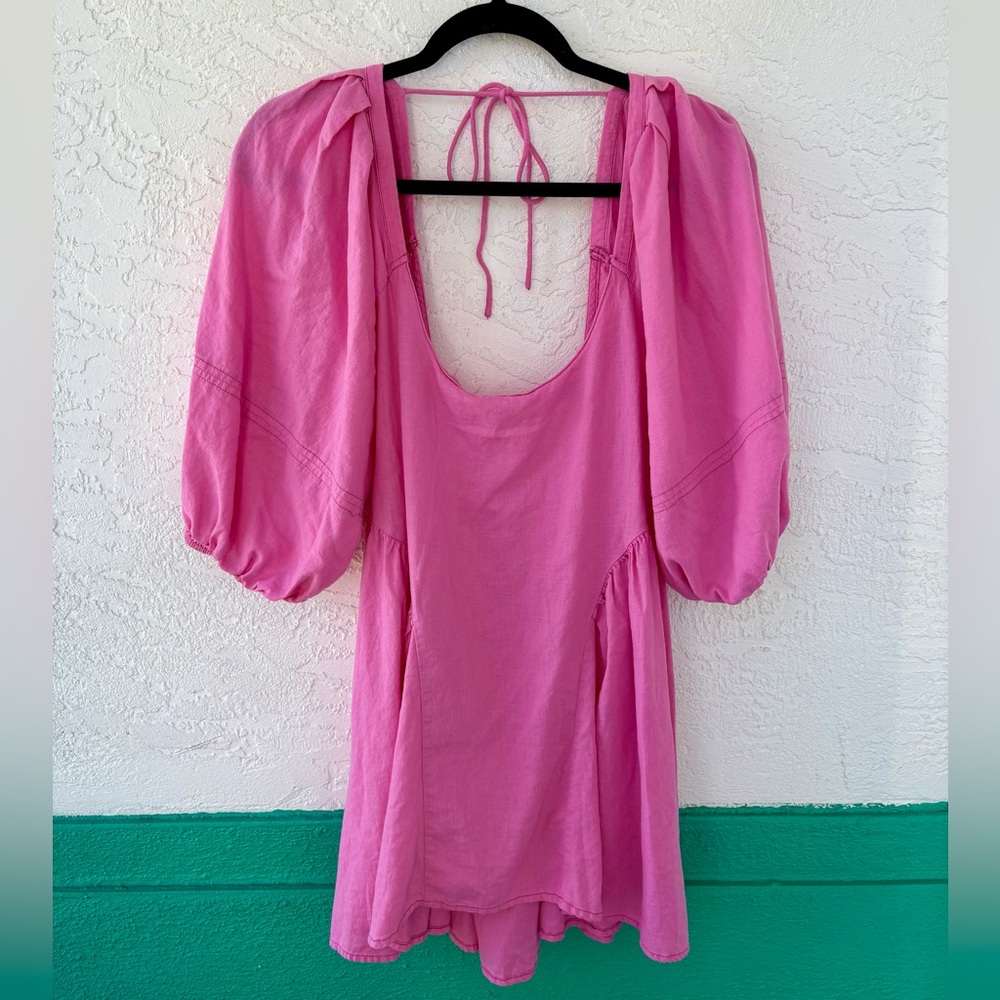Free People Blossom Tunic Top Pink Linen Rayon Medium